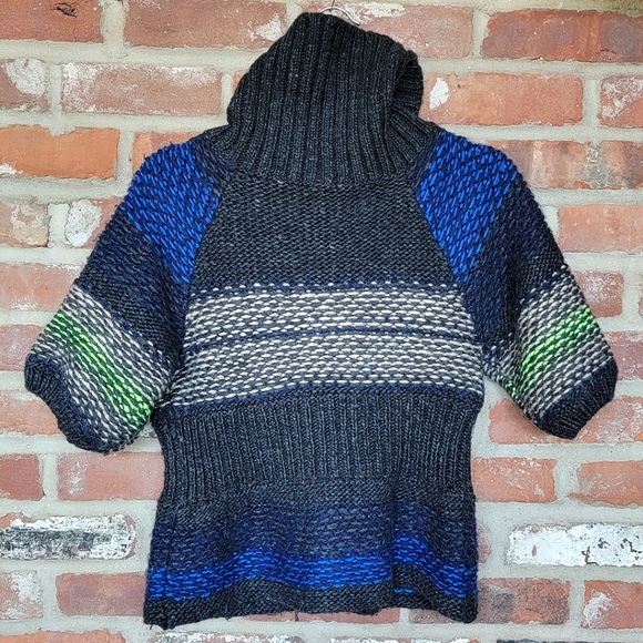 Free People Cable Knit Wool Blend Short Sleeve Sweater | Small | Gray & Blue - Picture 5 of 14